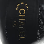 Chanel Calfskin Camellia Printed Ankle Boots 38 Black White