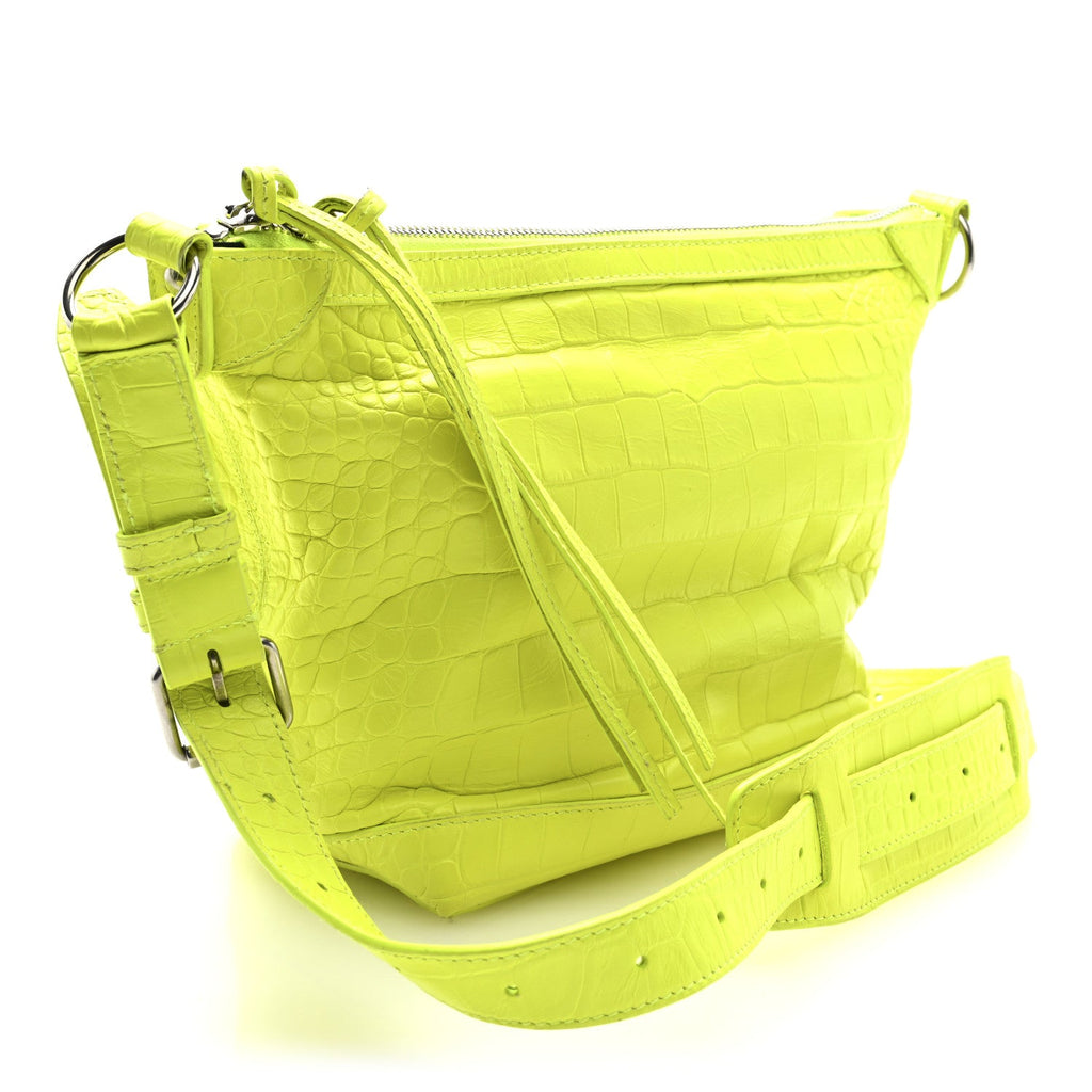 Balenciaga Extra Supple Calfskin Crocodile Embossed Neo Classic Hardware Hobo XS Flou Yellow