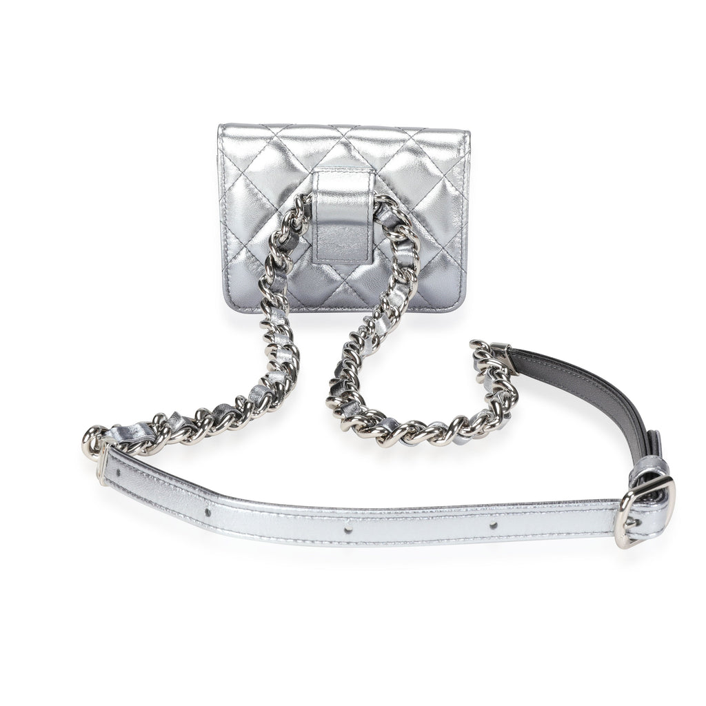 Chanel Silver Metallic Quilted Lambskin Coco Punk Belt Bag