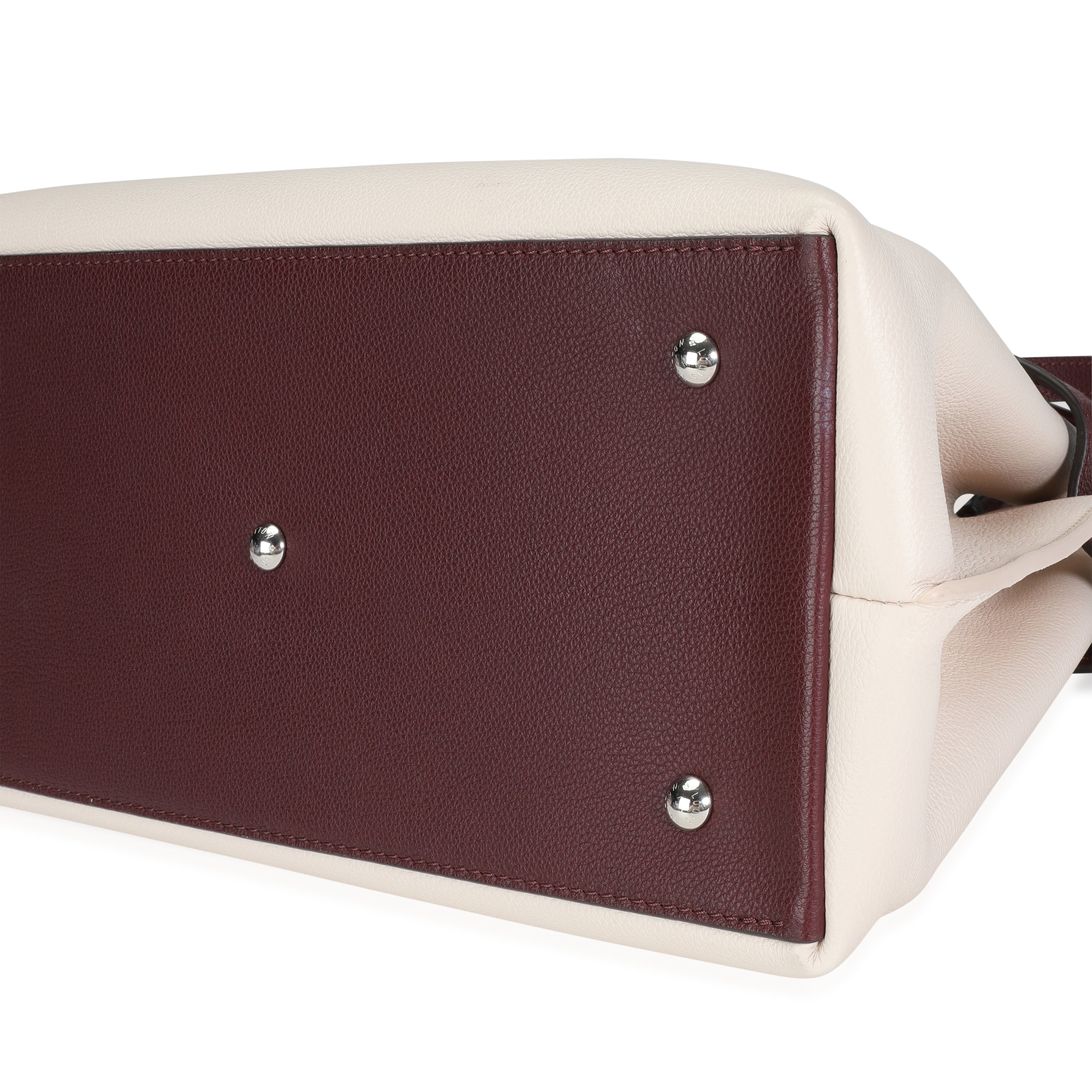 Louis Vuitton Louis Vuitton Cream & Burgundy Grained Calf Leather Lockme Day Bag