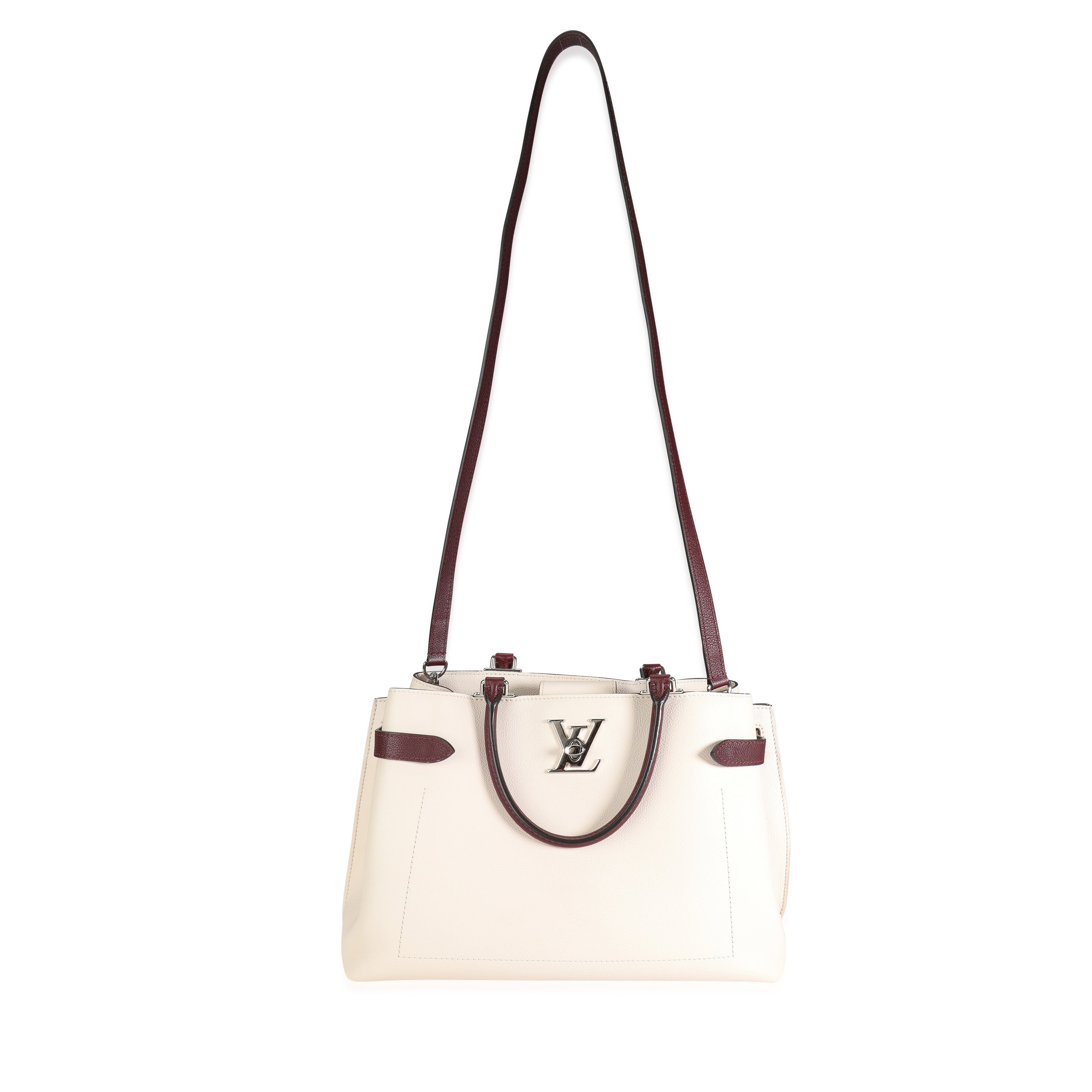 Louis Vuitton Louis Vuitton Cream & Burgundy Grained Calf Leather Lockme Day Bag