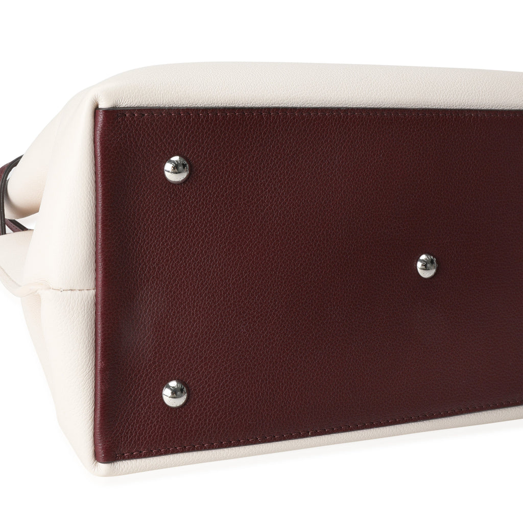 Louis Vuitton Louis Vuitton Cream & Burgundy Grained Calf Leather Lockme Day Bag
