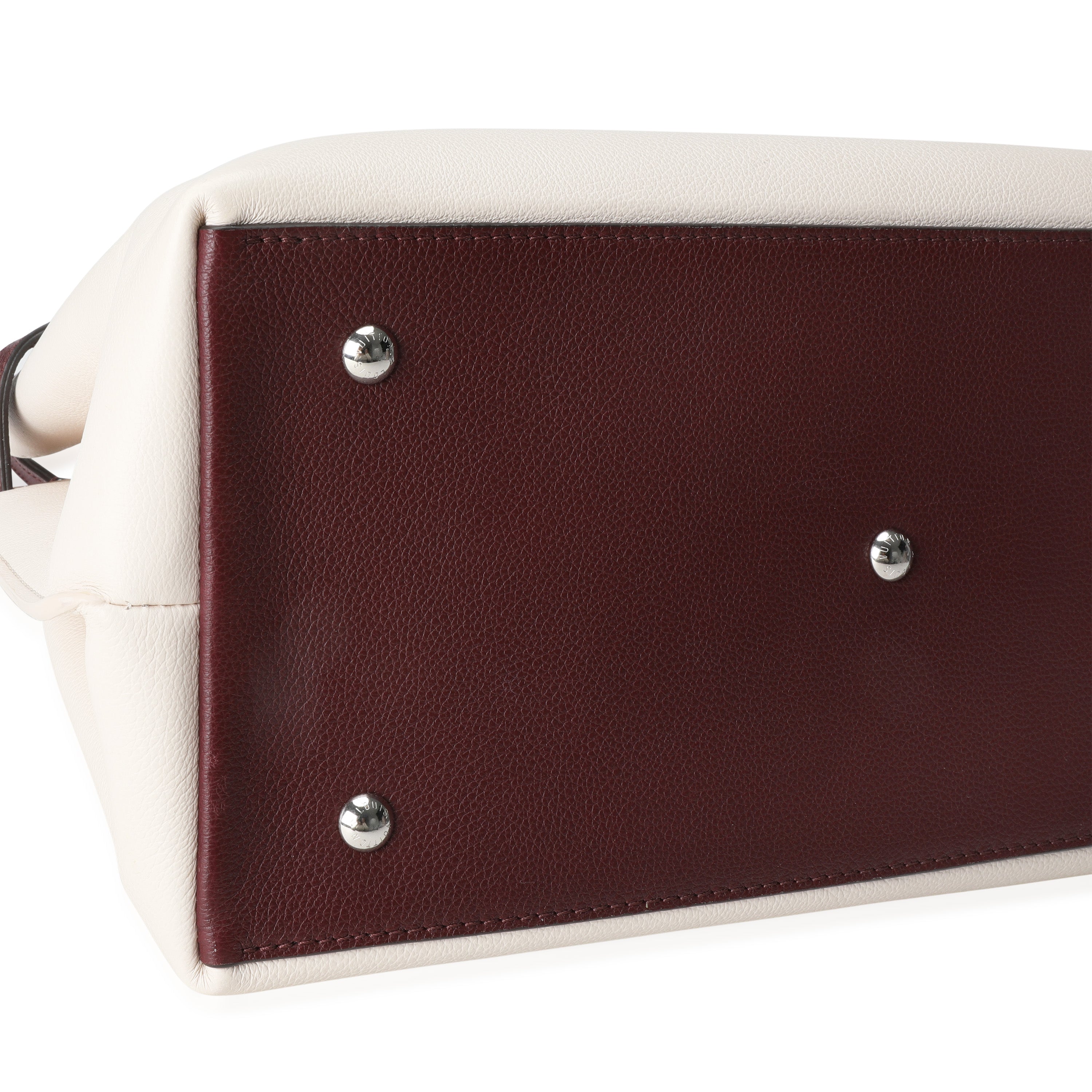 Louis Vuitton Louis Vuitton Cream & Burgundy Grained Calf Leather Lockme Day Bag