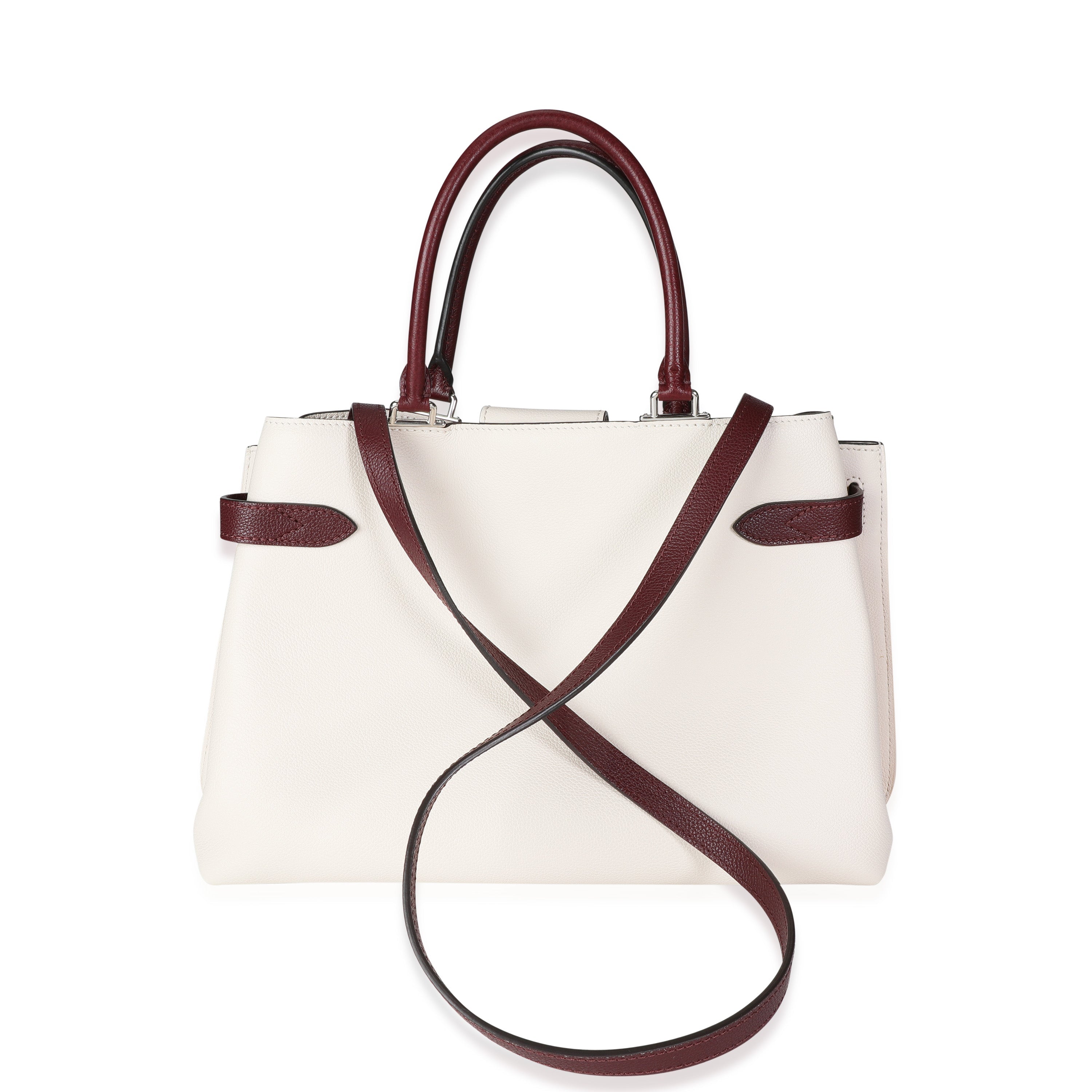 Louis Vuitton Louis Vuitton Cream & Burgundy Grained Calf Leather Lockme Day Bag