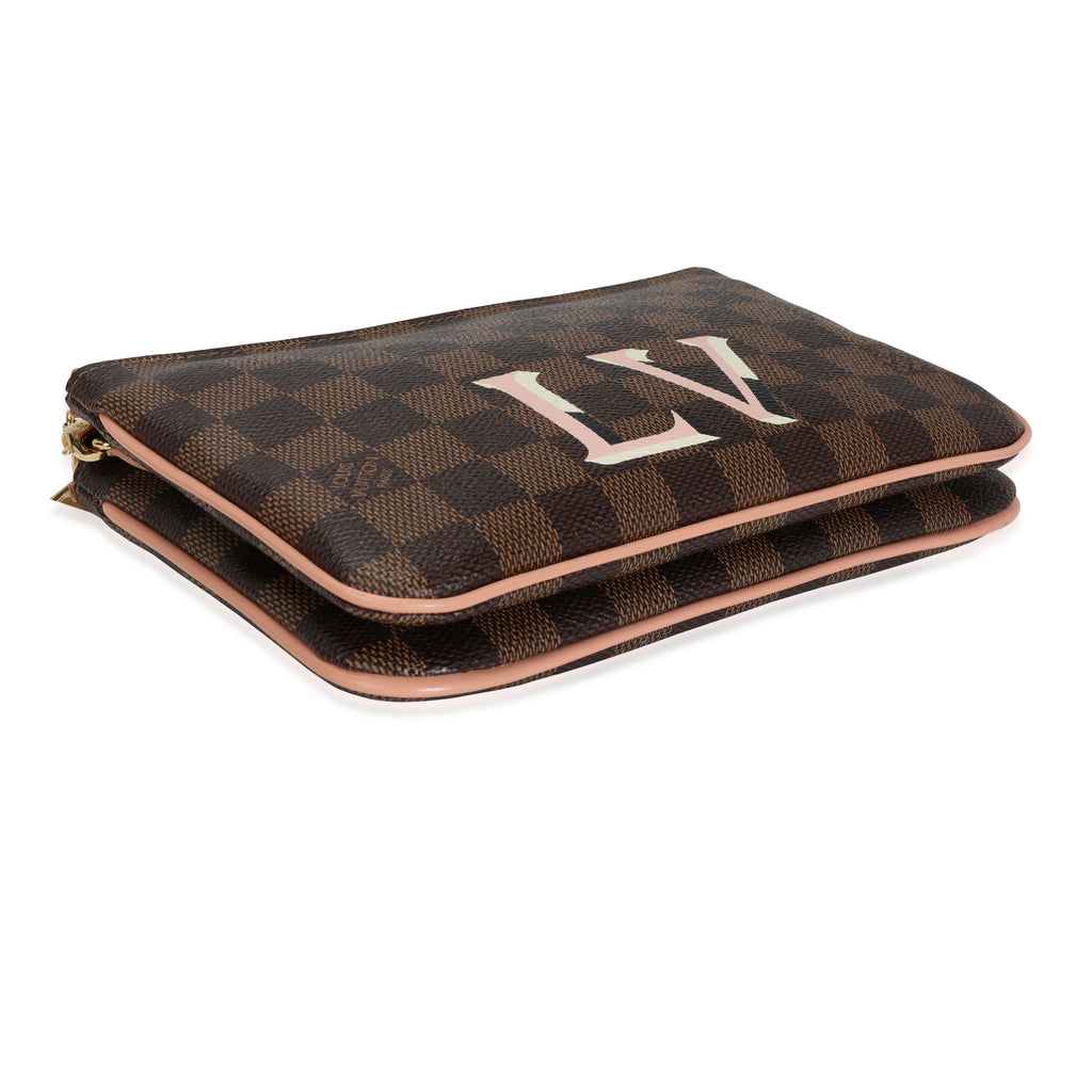 Louis Vuitton Louis Vuitton Damier Ebene & Rose Ballerine  Double Zip Pochette