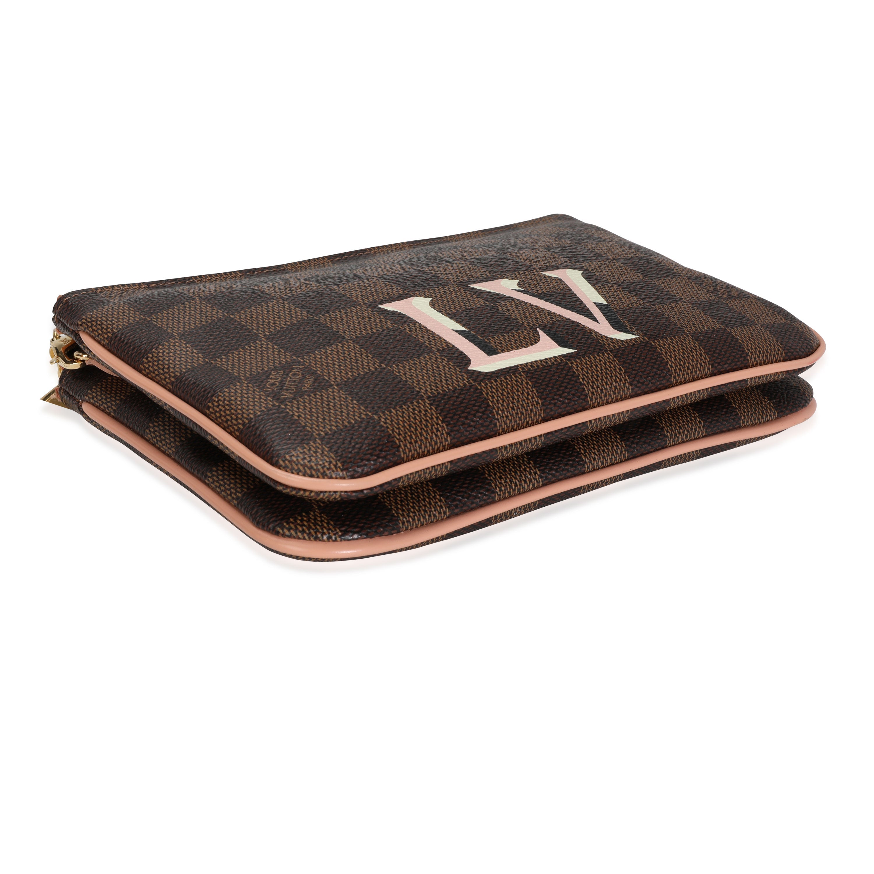 Louis Vuitton Louis Vuitton Damier Ebene & Rose Ballerine  Double Zip Pochette