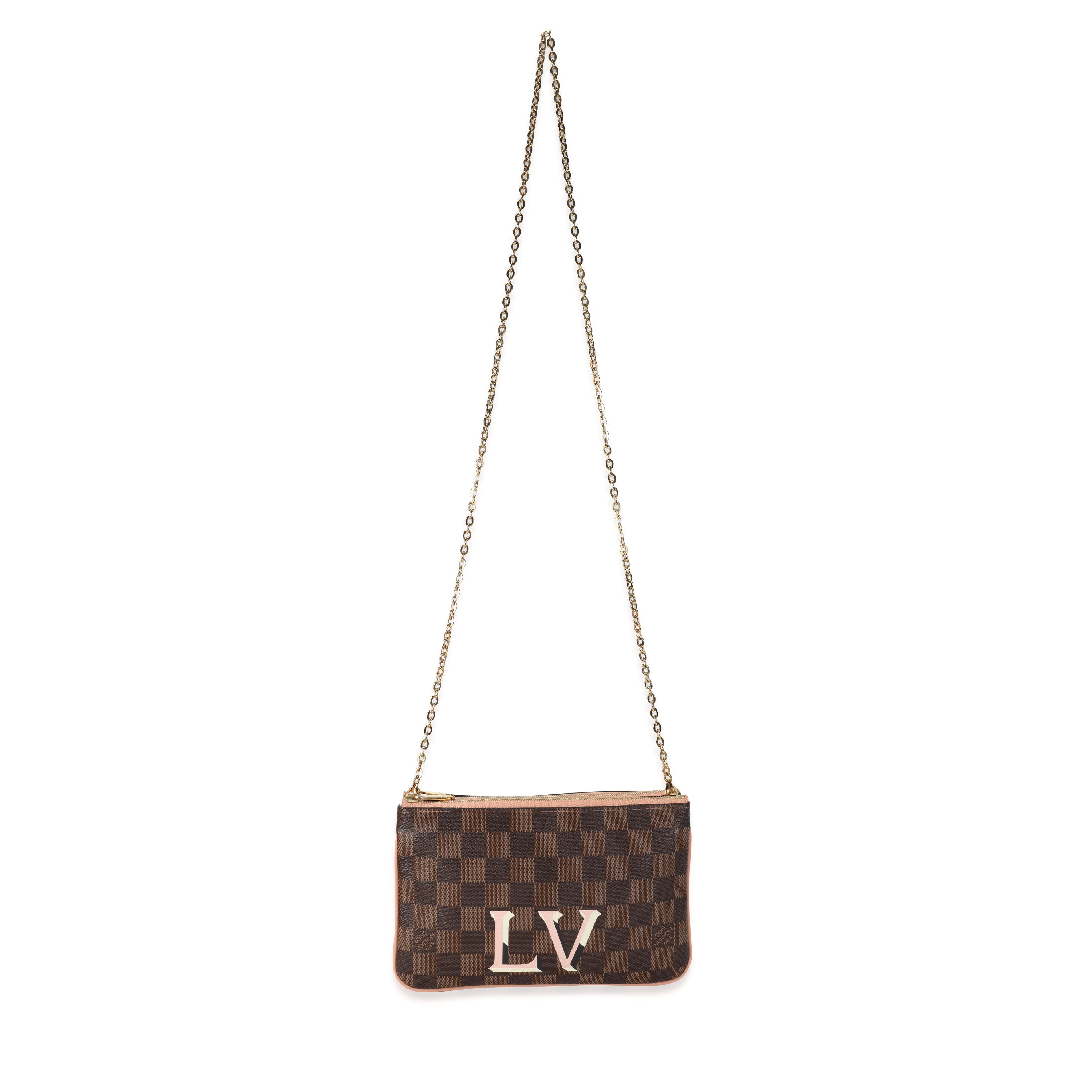 Louis Vuitton Louis Vuitton Damier Ebene & Rose Ballerine  Double Zip Pochette