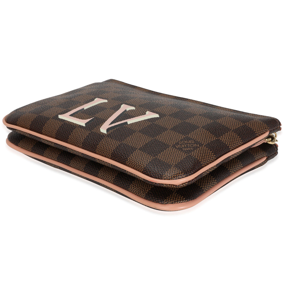 Louis Vuitton Louis Vuitton Damier Ebene & Rose Ballerine  Double Zip Pochette