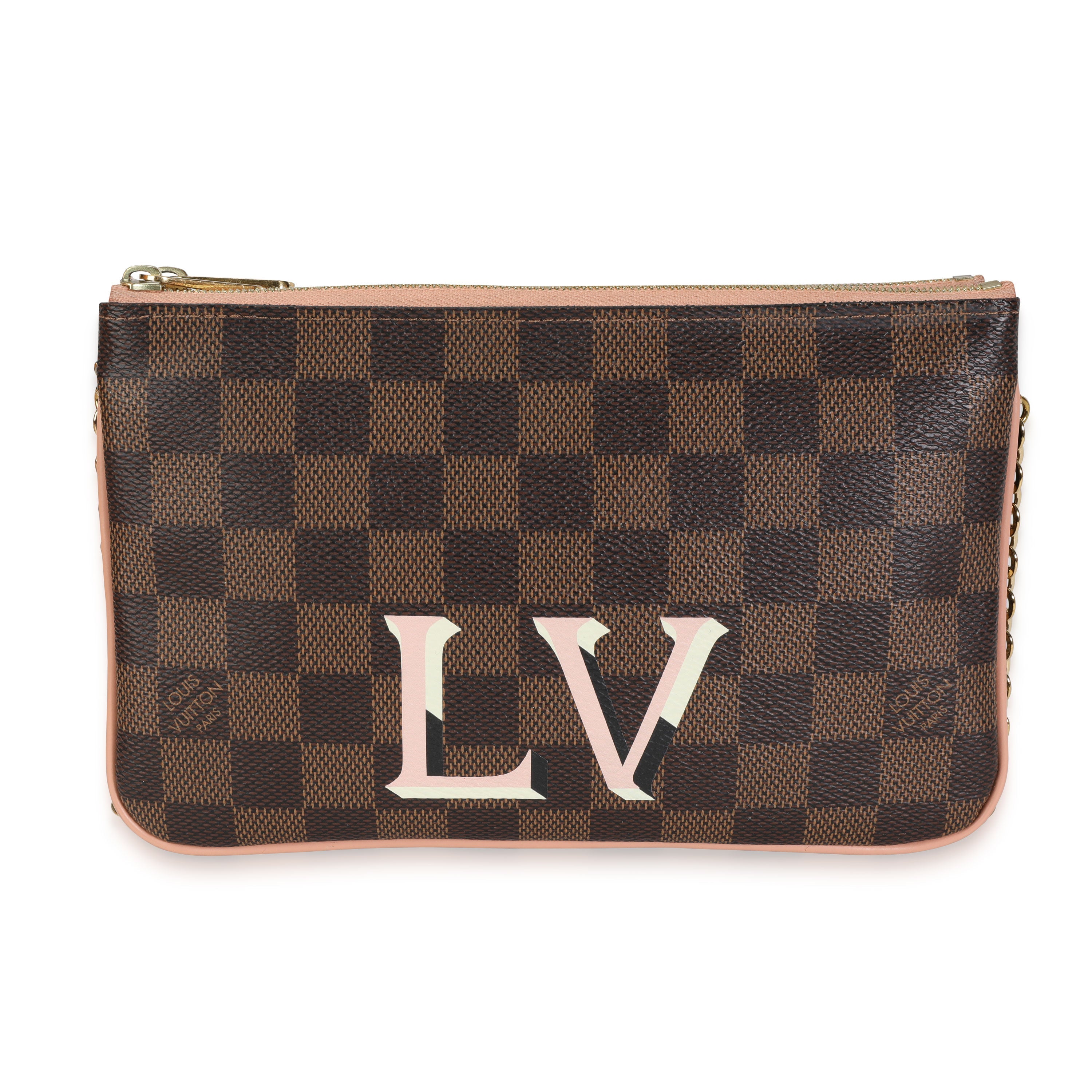 Louis Vuitton Louis Vuitton Damier Ebene & Rose Ballerine  Double Zip Pochette