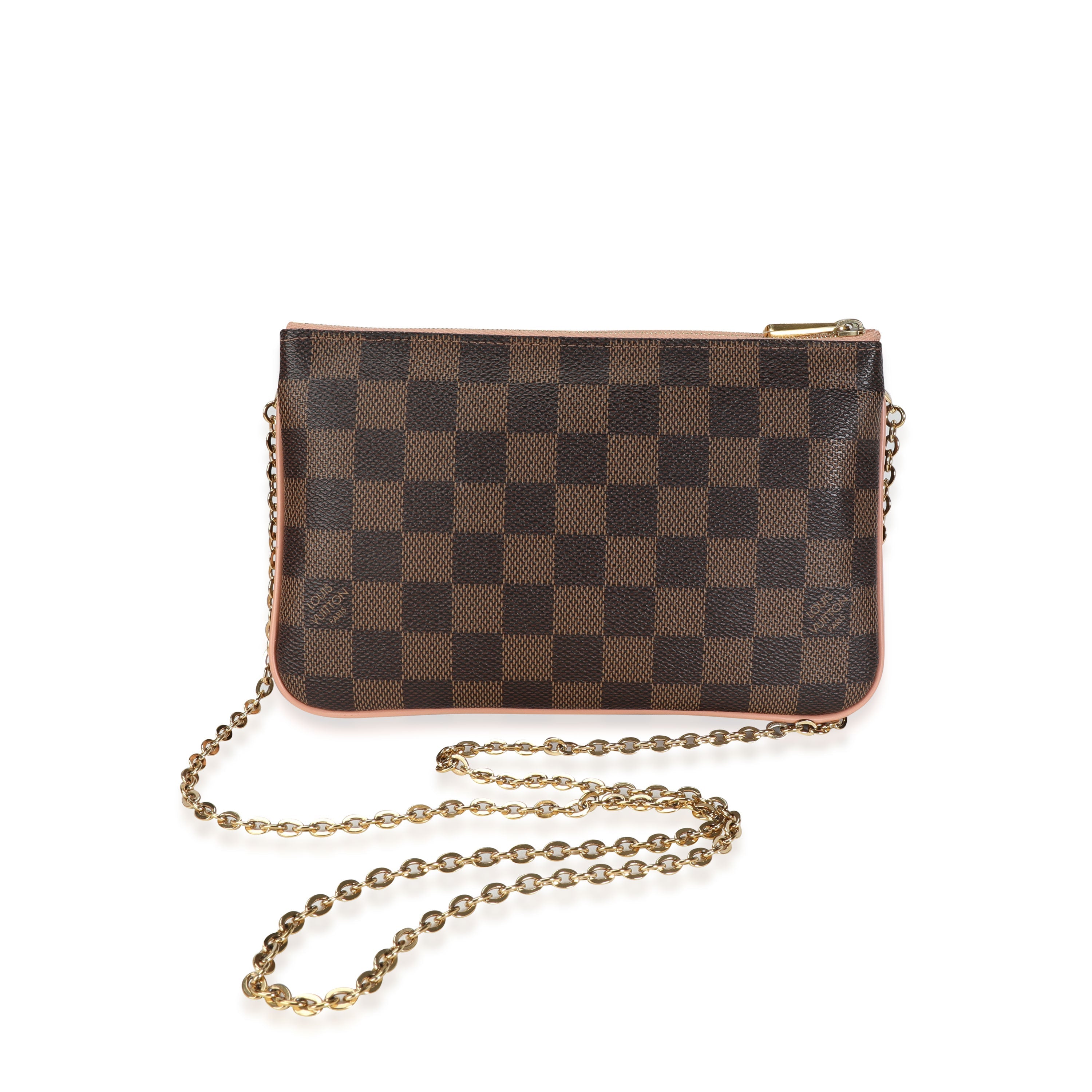 Louis Vuitton Louis Vuitton Damier Ebene & Rose Ballerine  Double Zip Pochette