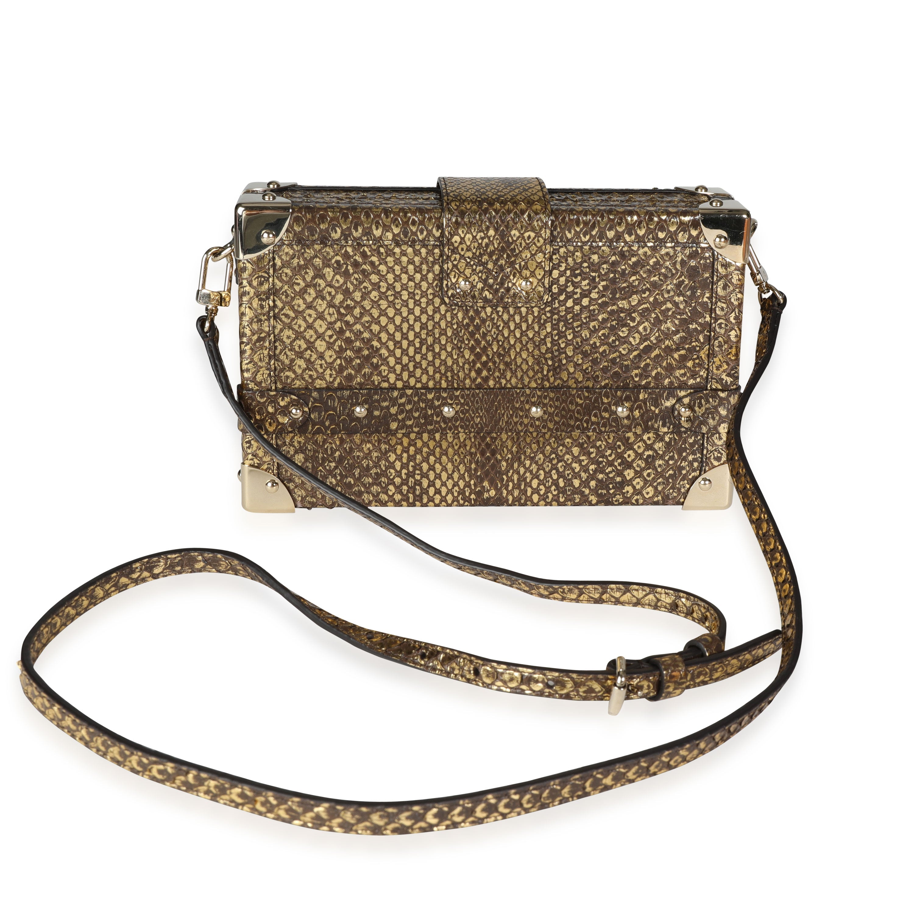 Louis Vuitton Louis Vuitton Distressed Metallic Gold Python Petite Malle