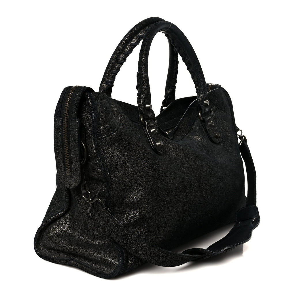 Balenciaga Metallic Craquele Calfskin Classic Hardware City Black
