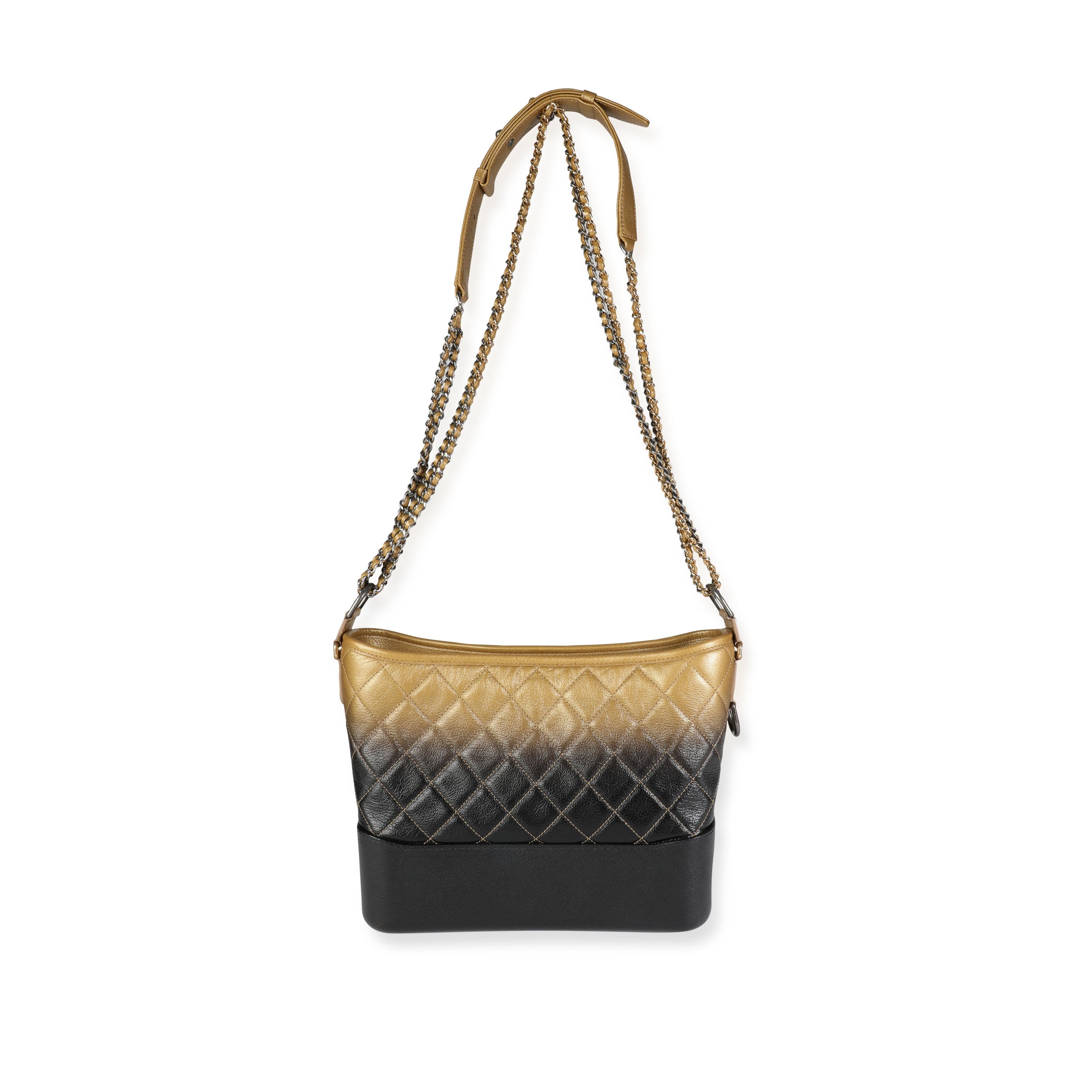 Chanel Black & Gold Ombré Quilted Goatskin Medium Gabrielle Hobo