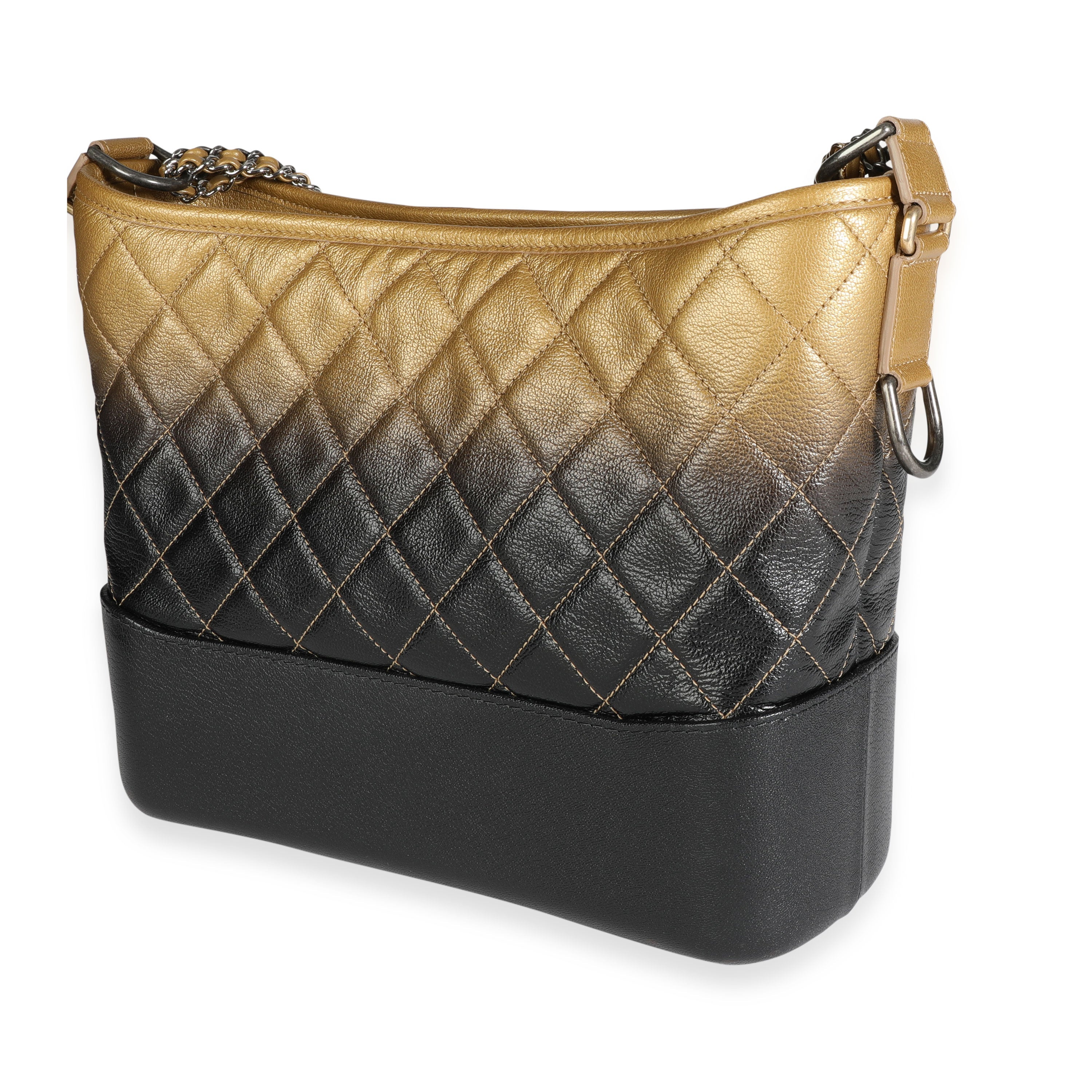 Chanel Black & Gold Ombré Quilted Goatskin Medium Gabrielle Hobo
