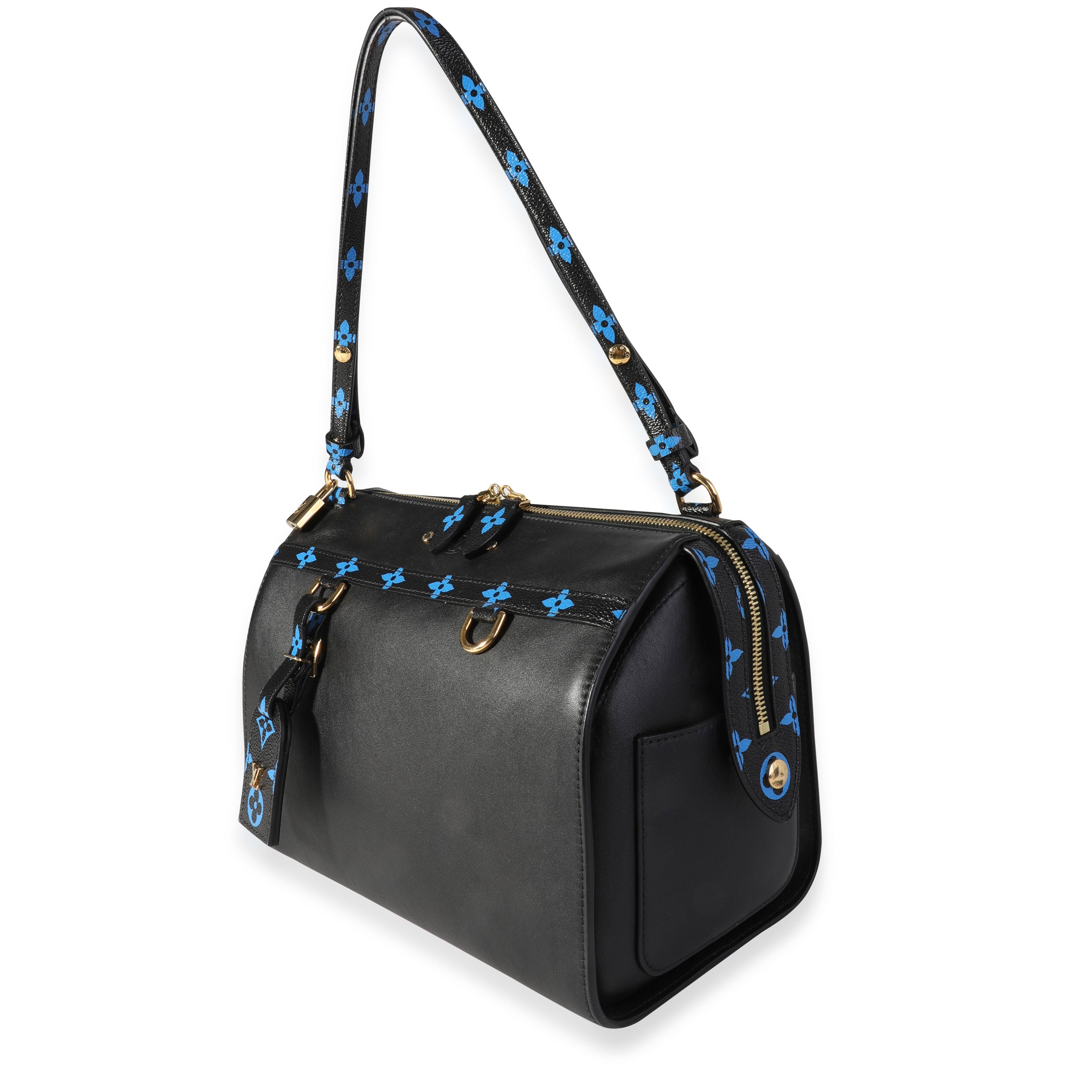 Louis Vuitton Louis Vuitton Navy Calfskin & Blue Monogram Canvas Speedy Amazon MM