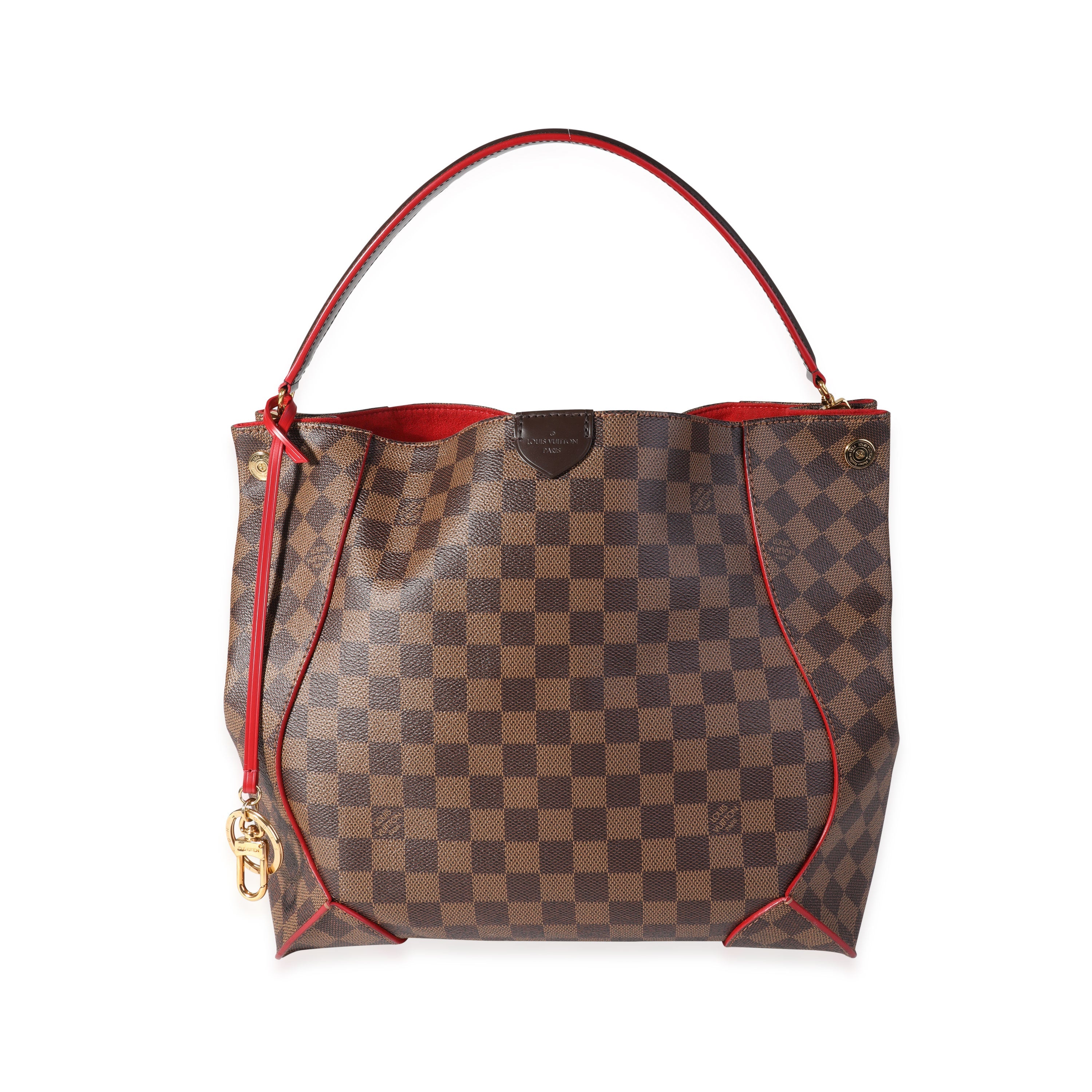 Louis Vuitton Louis Vuitton Damier Ebene Canvas & Cherry Leather Caissa Hobo