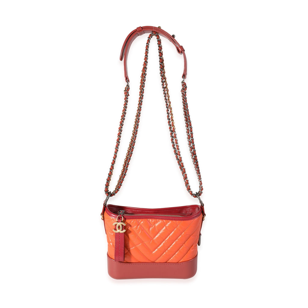 Chanel Orange & Red Aged Calfskin Chevron Quilted Small Gabrielle Hobo