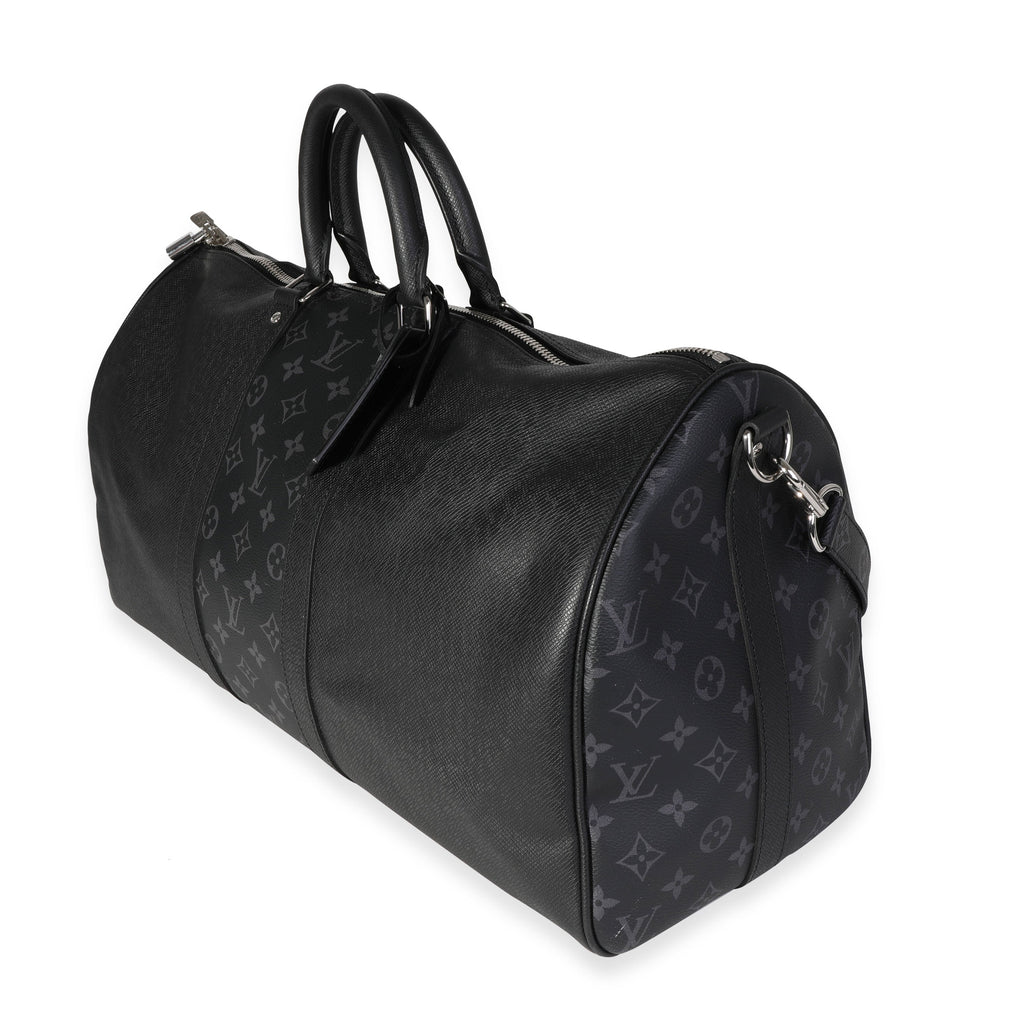 Louis Vuitton Louis Vuitton Black Monogram Eclipse Taigarama Keepall Bandoulière 50