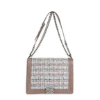 Chanel Taupe and Multicolor Tweed Caviar Large Boy Handbag