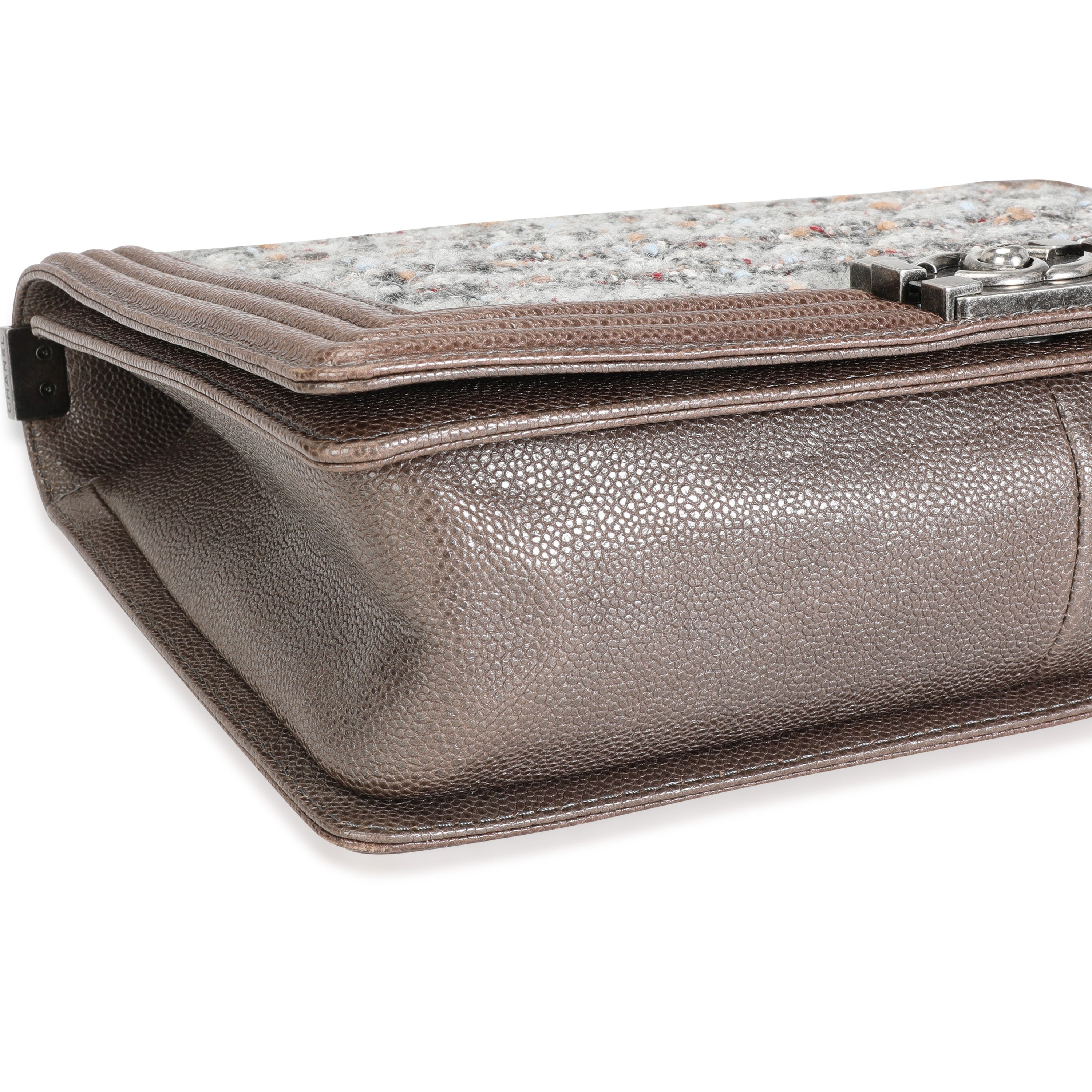 Chanel Taupe and Multicolor Tweed Caviar Large Boy Handbag