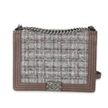 Chanel Taupe and Multicolor Tweed Caviar Large Boy Handbag
