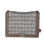 Chanel Taupe and Multicolor Tweed Caviar Large Boy Handbag