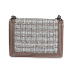 Chanel Taupe and Multicolor Tweed Caviar Large Boy Handbag