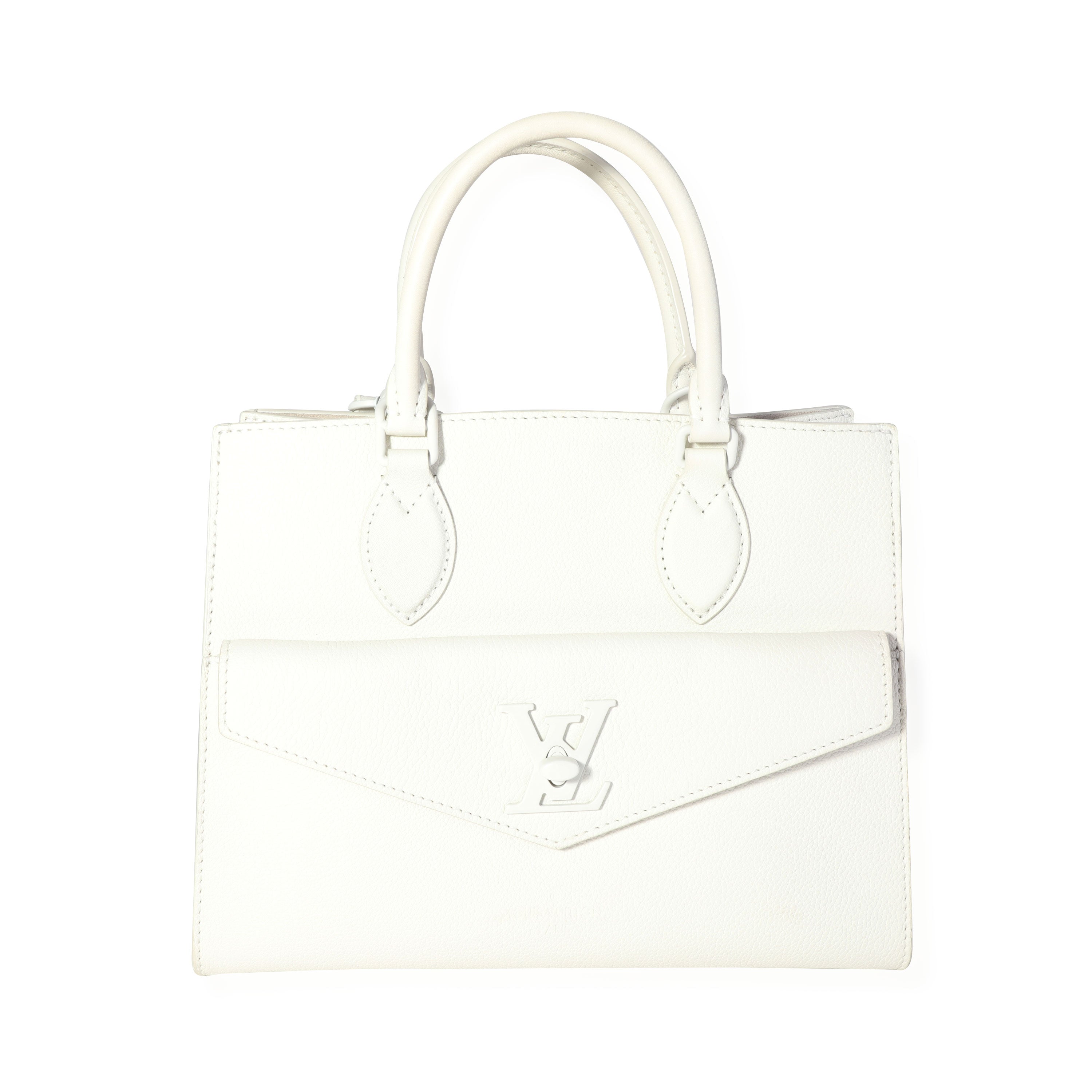 Louis Vuitton White Leather Monochrome Lockme Tote PM