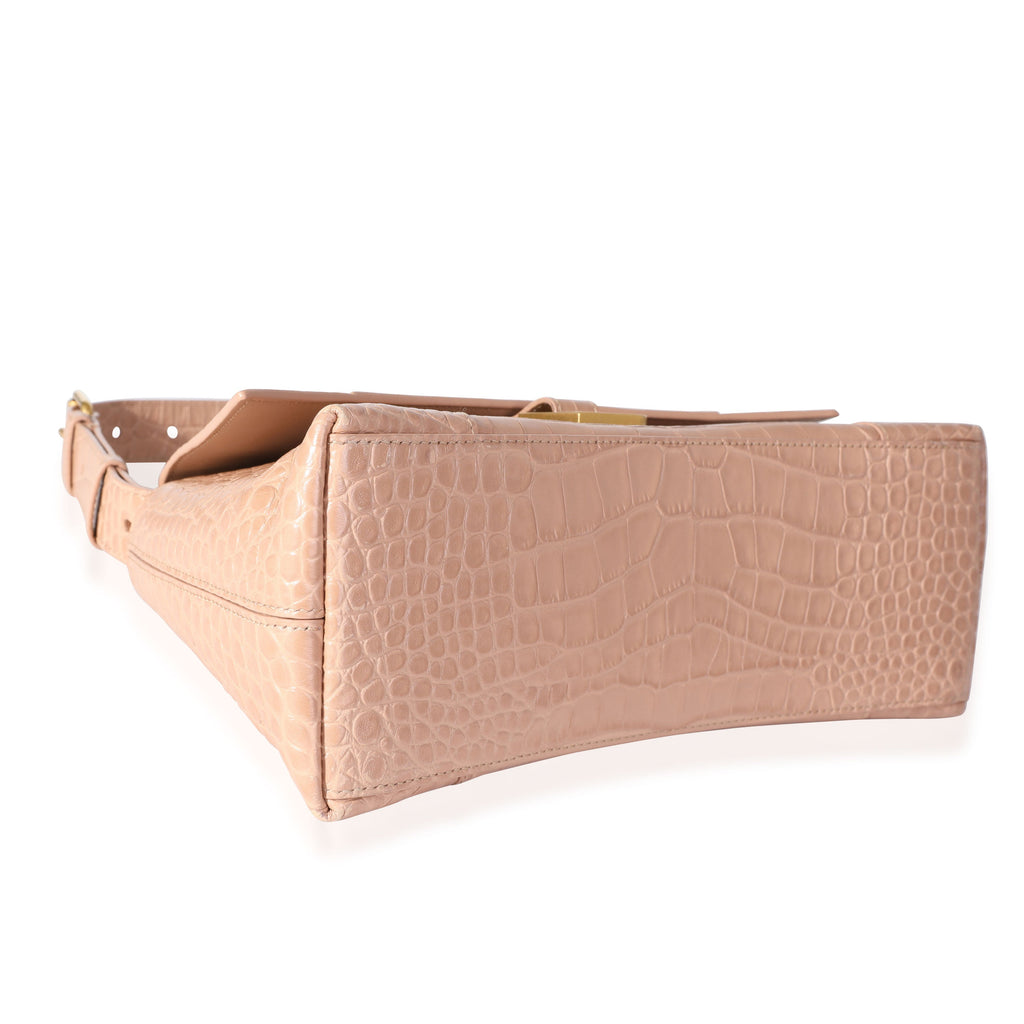 Balenciaga Beige Croc Embossed Hourglass Downtown Shoulder Bag