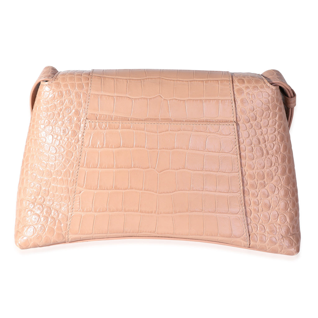 Balenciaga Beige Croc Embossed Hourglass Downtown Shoulder Bag