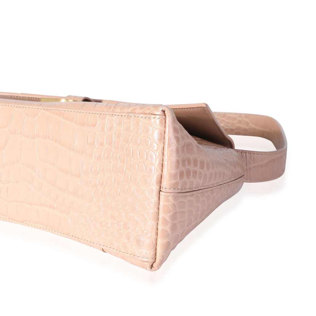Balenciaga Beige Croc Embossed Hourglass Downtown Shoulder Bag