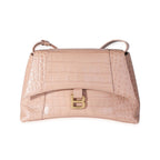 Balenciaga Beige Croc Embossed Hourglass Downtown Shoulder Bag
