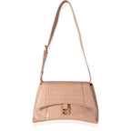 Balenciaga Beige Croc Embossed Hourglass Downtown Shoulder Bag