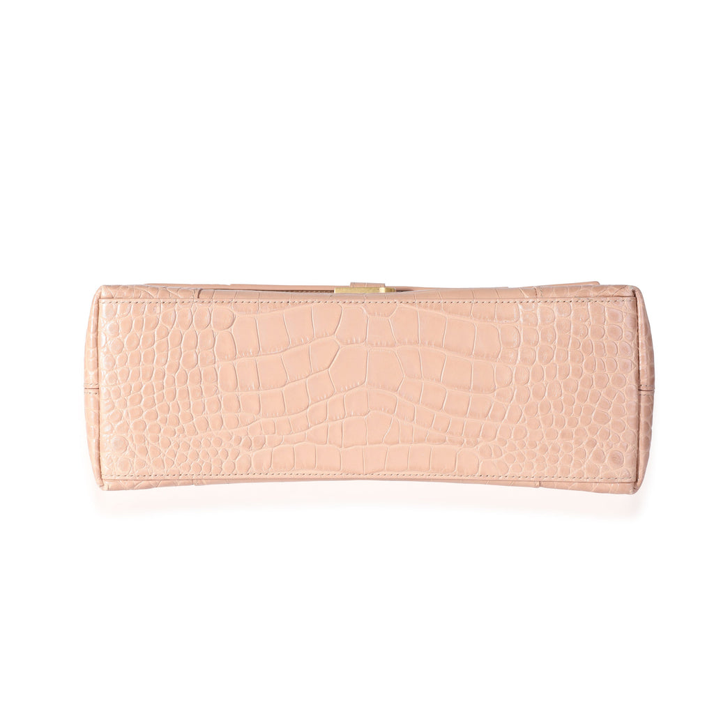 Balenciaga Beige Croc Embossed Hourglass Downtown Shoulder Bag