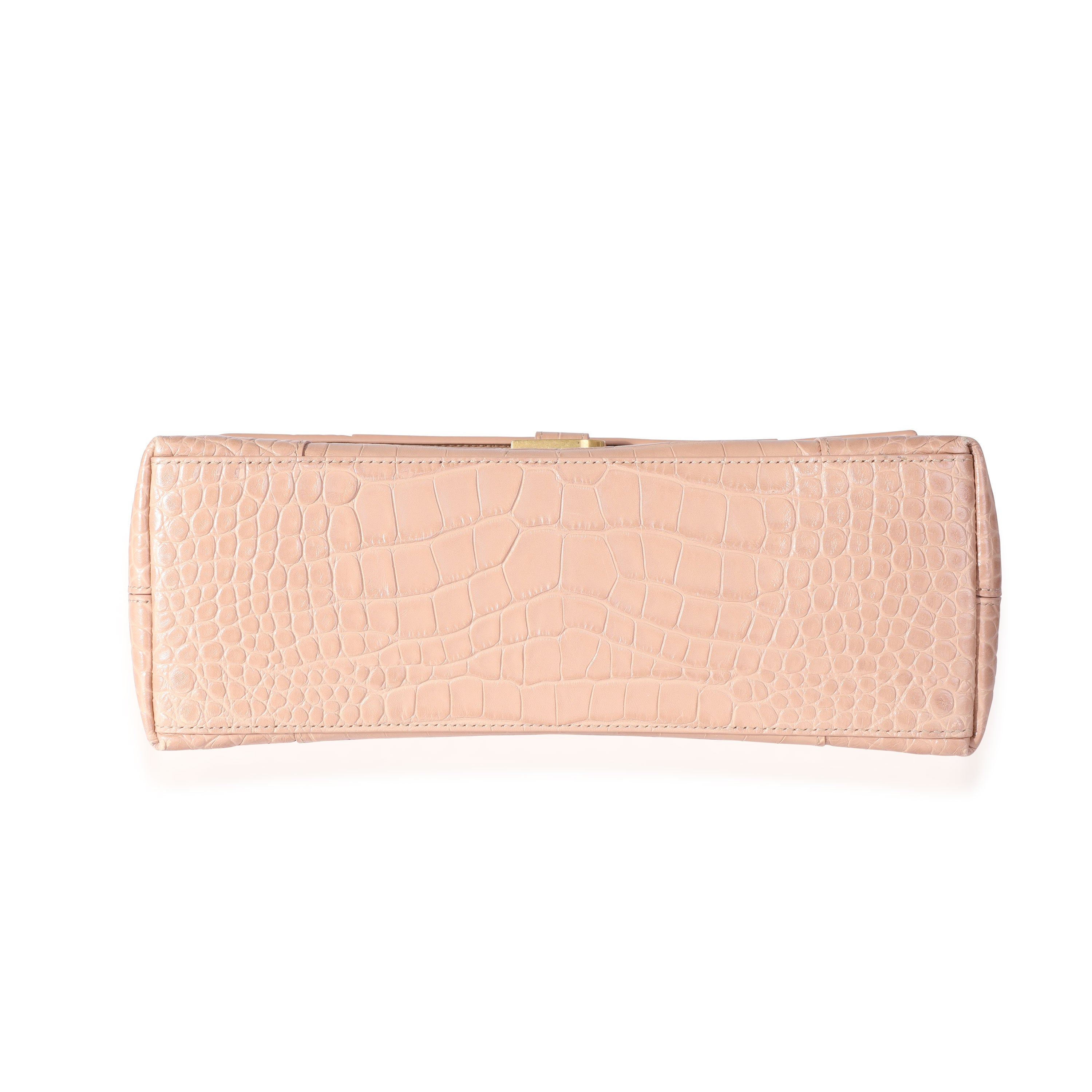 Balenciaga Beige Croc Embossed Hourglass Downtown Shoulder Bag