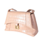 Balenciaga Beige Croc Embossed Hourglass Downtown Shoulder Bag