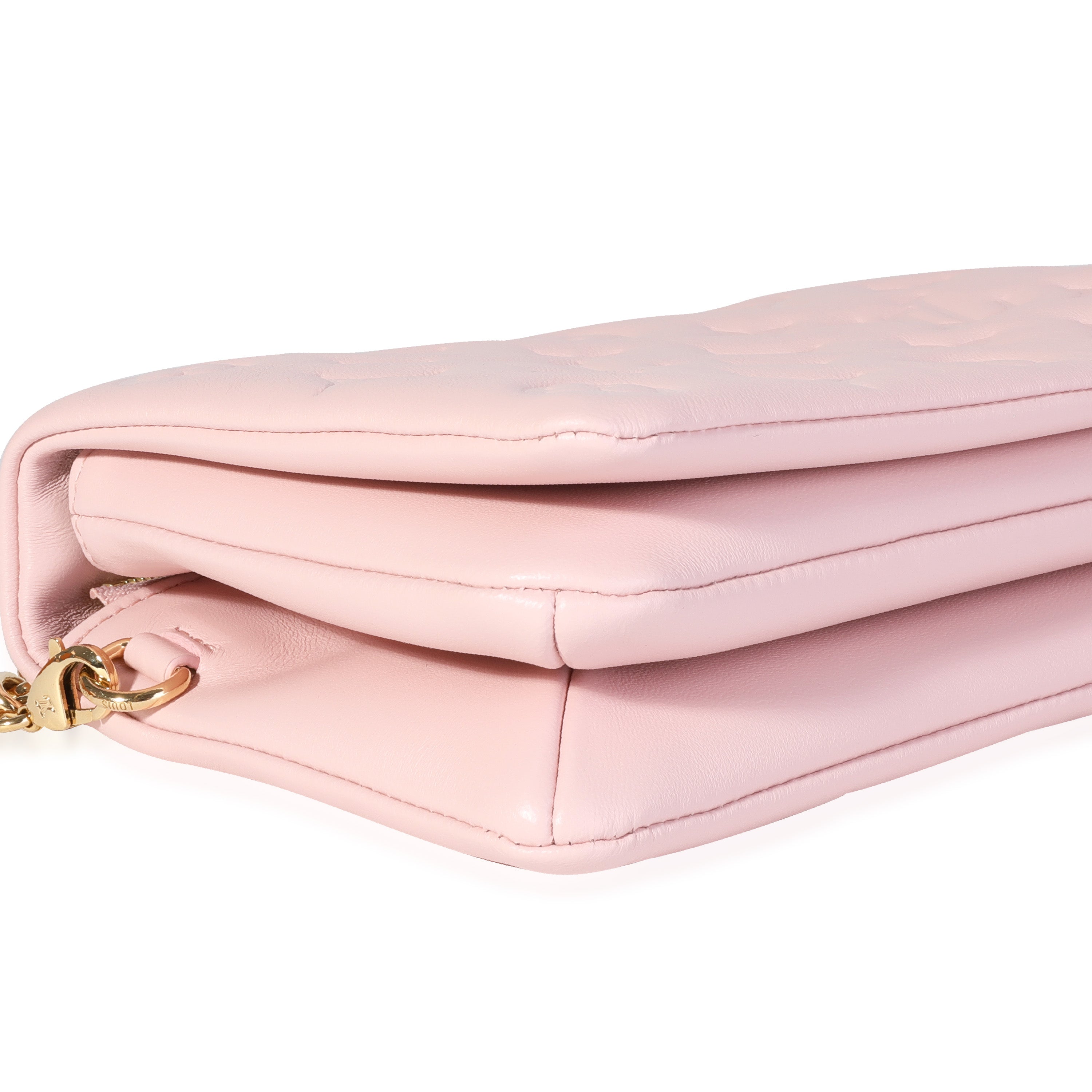 Louis Vuitton Louis Vuitton Pink Monogram-Embossed Puffy Lambskin Leather Pochette Coussin
