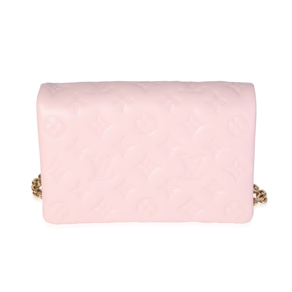 Louis Vuitton Louis Vuitton Pink Monogram-Embossed Puffy Lambskin Leather Pochette Coussin