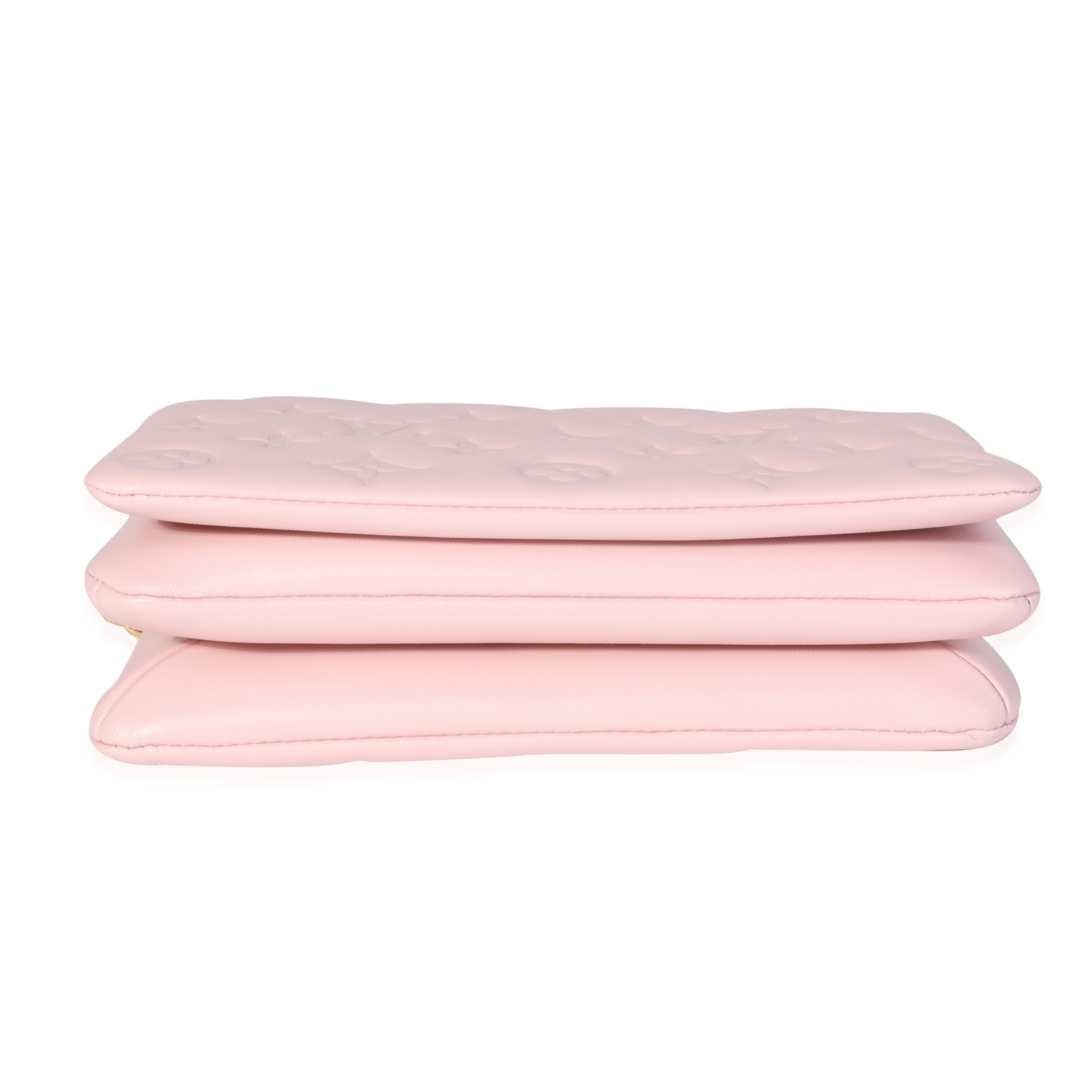 Louis Vuitton Louis Vuitton Pink Monogram-Embossed Puffy Lambskin Leather Pochette Coussin