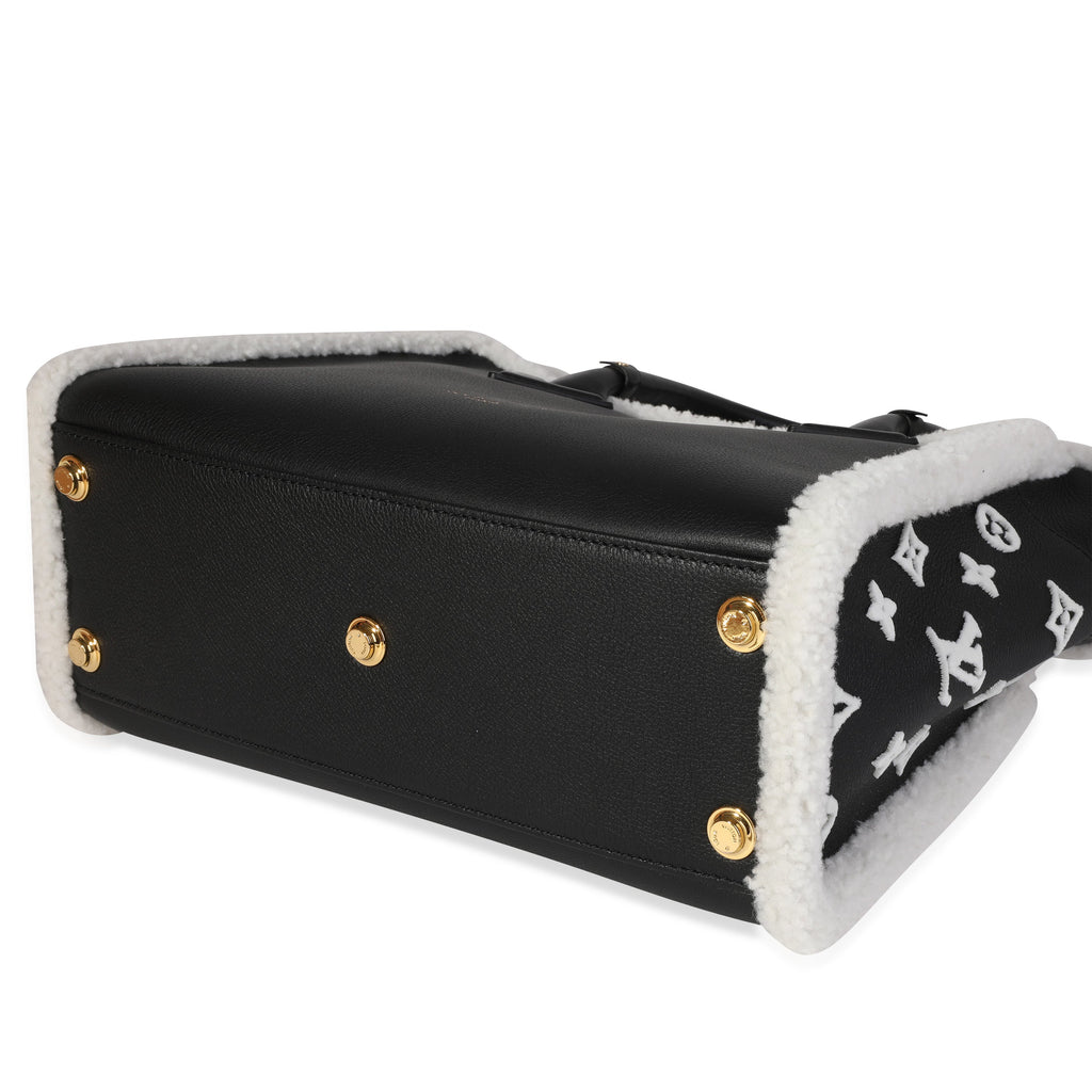 Louis Vuitton Louis Vuitton Black Grained Calfskin & White Shearling Monogram On My Side MM