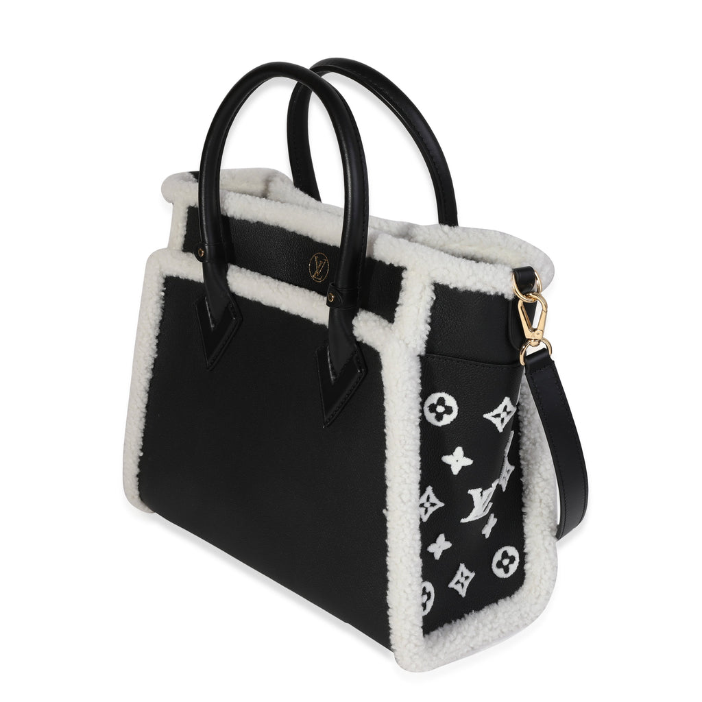 Louis Vuitton Louis Vuitton Black Grained Calfskin & White Shearling Monogram On My Side MM