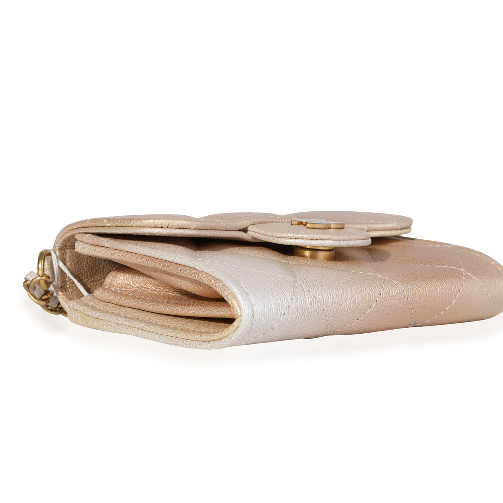 Chanel Gold Metallic Ombré Quilted Goatskin Classic Mini Clutch with Chain