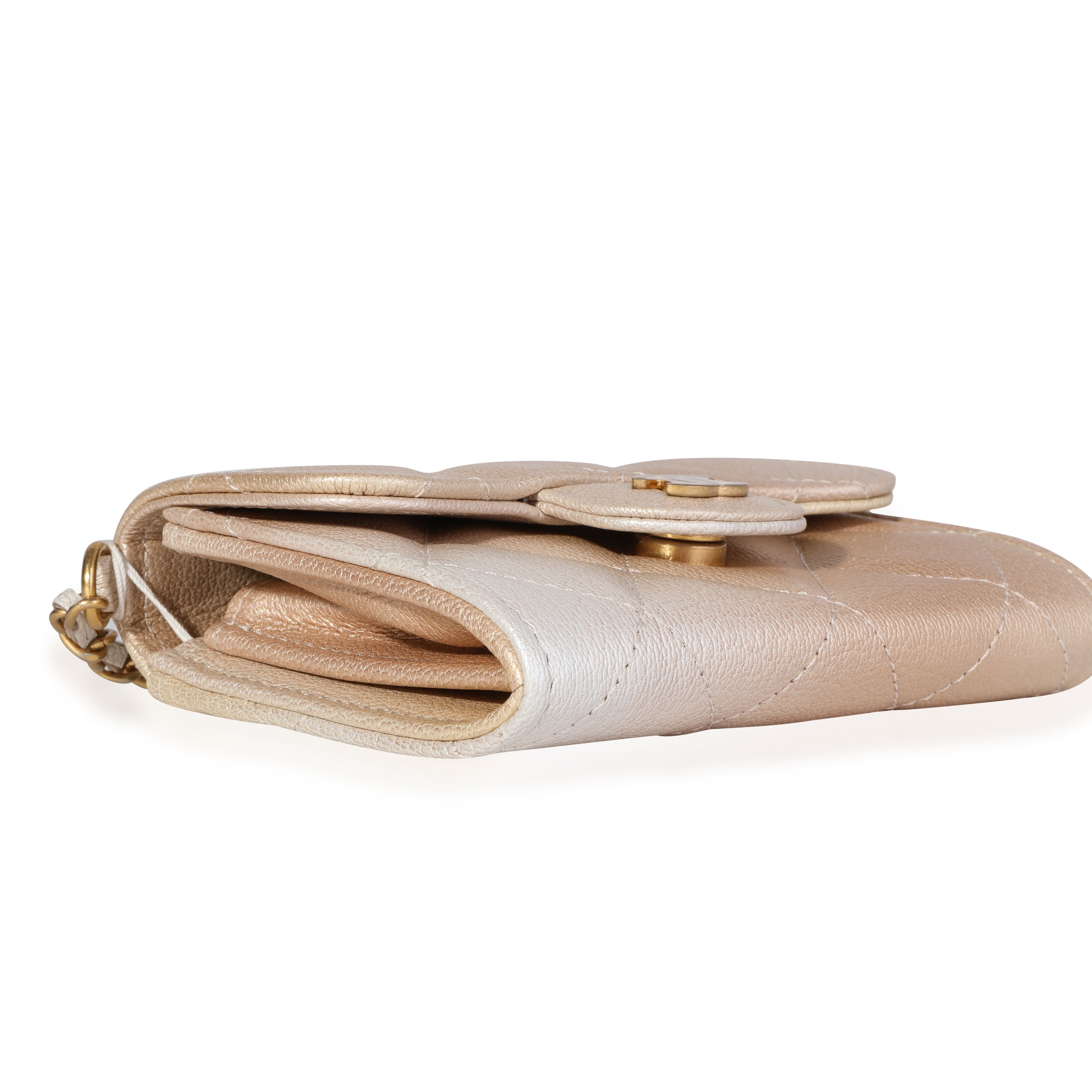 Chanel Gold Metallic Ombré Quilted Goatskin Classic Mini Clutch with Chain