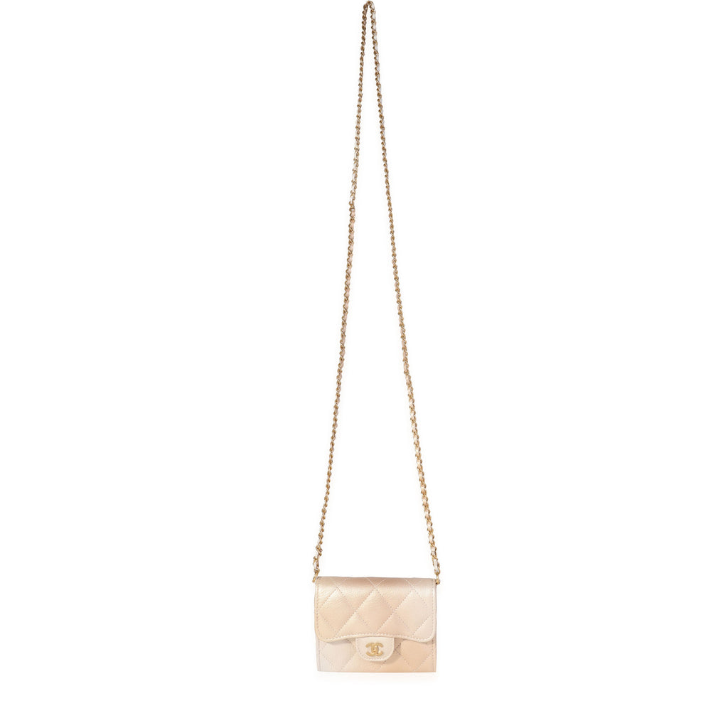 Chanel Gold Metallic Ombré Quilted Goatskin Classic Mini Clutch with Chain