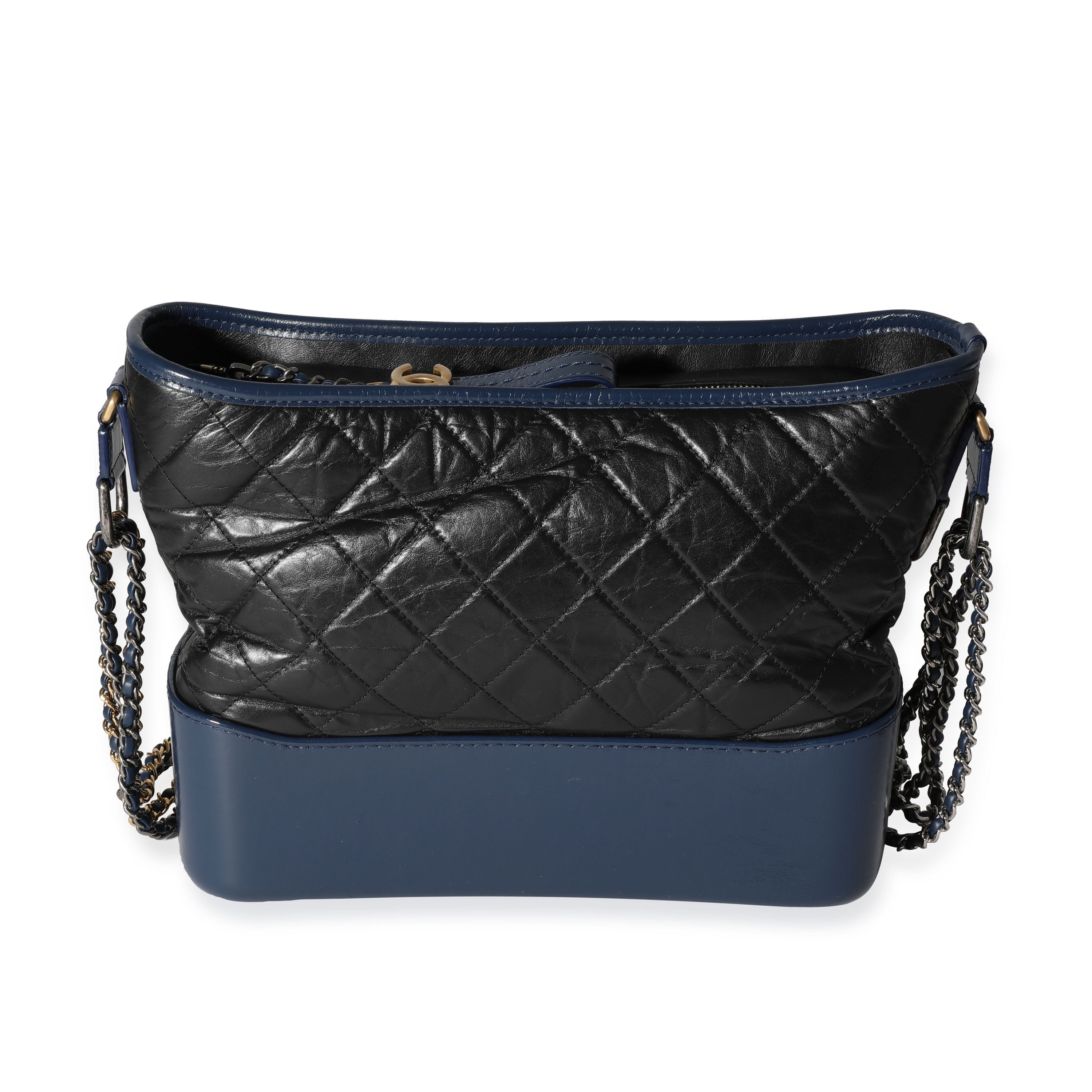 Chanel Black & Blue Quilted Aged Calfskin Large Gabrielle Hobo