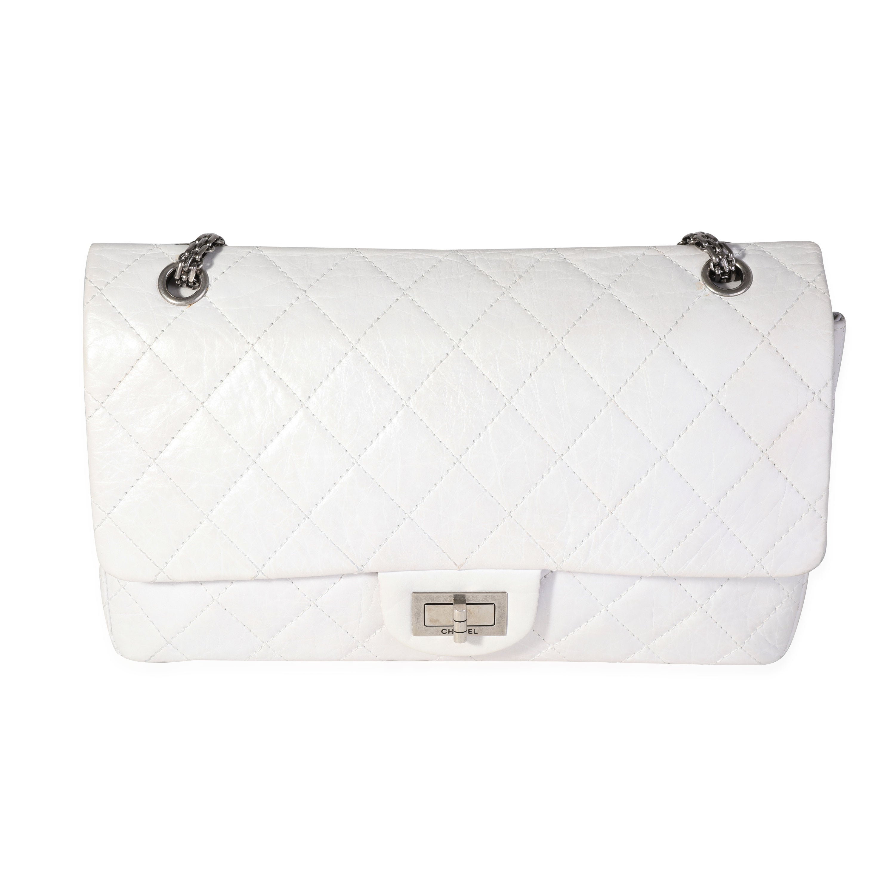 Chanel White Aged Calfskin Quilted 2.55 Reissue 227 Flap