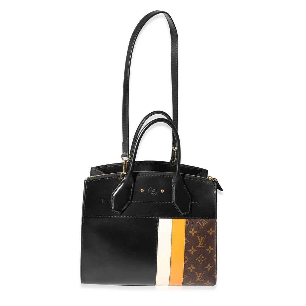 Louis Vuitton Louis Vuitton Black Calfskin & Monogram Canvas City Steamer MM Tote