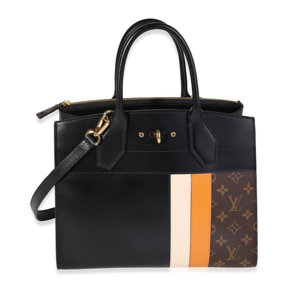 Louis Vuitton Louis Vuitton Black Calfskin & Monogram Canvas City Steamer MM Tote