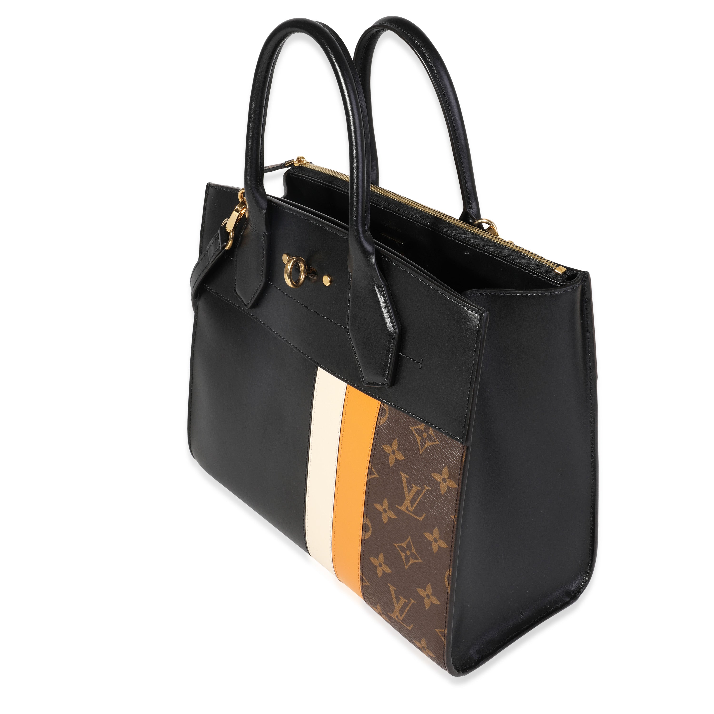 Louis Vuitton Louis Vuitton Black Calfskin & Monogram Canvas City Steamer MM Tote