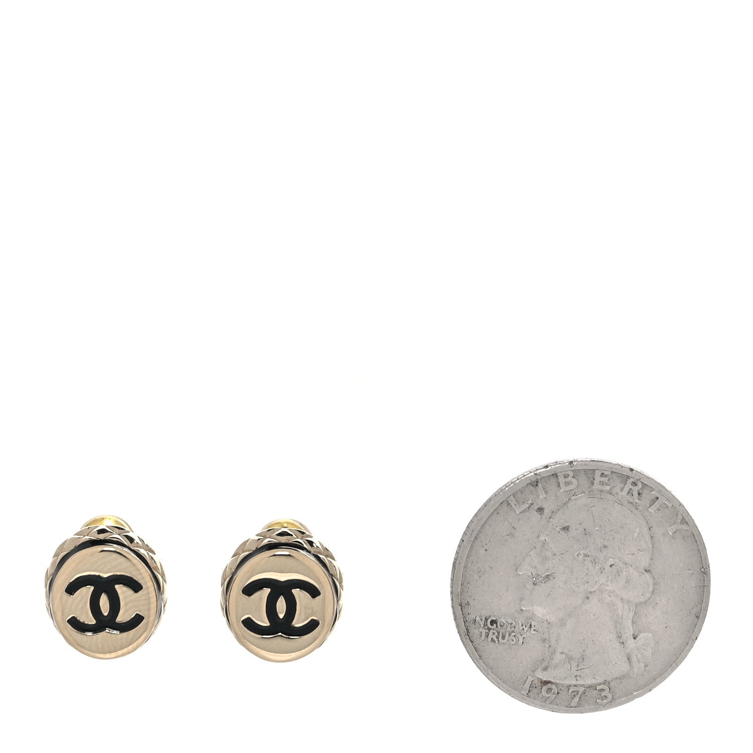 Chanel Metal Enamel Quilted CC Stud Earrings Gold Black